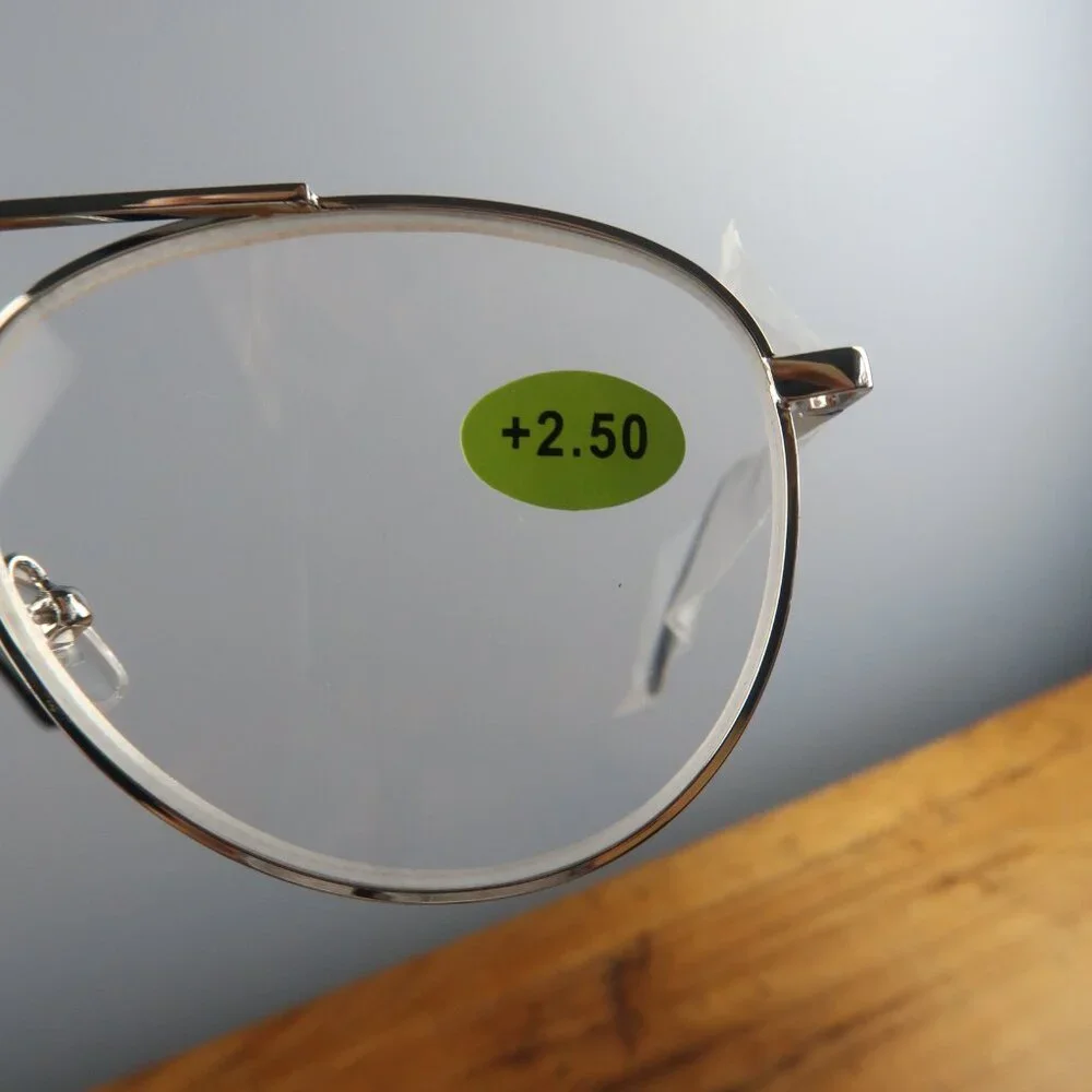 EYEZOOM SILVER FRAME 55MM UNISEX AVAITOR READING GLASSES 2.50 NWT
